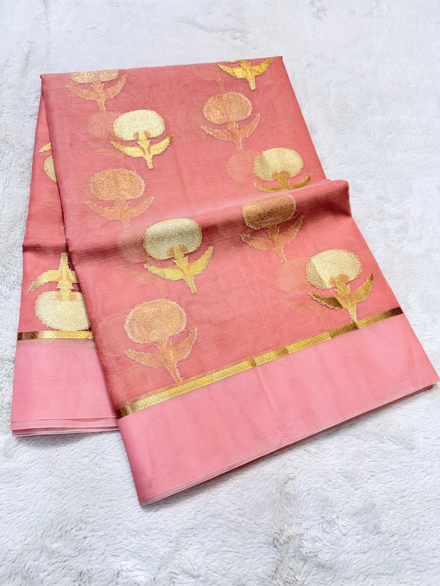 Peach Kora Organza Banarasi Saree