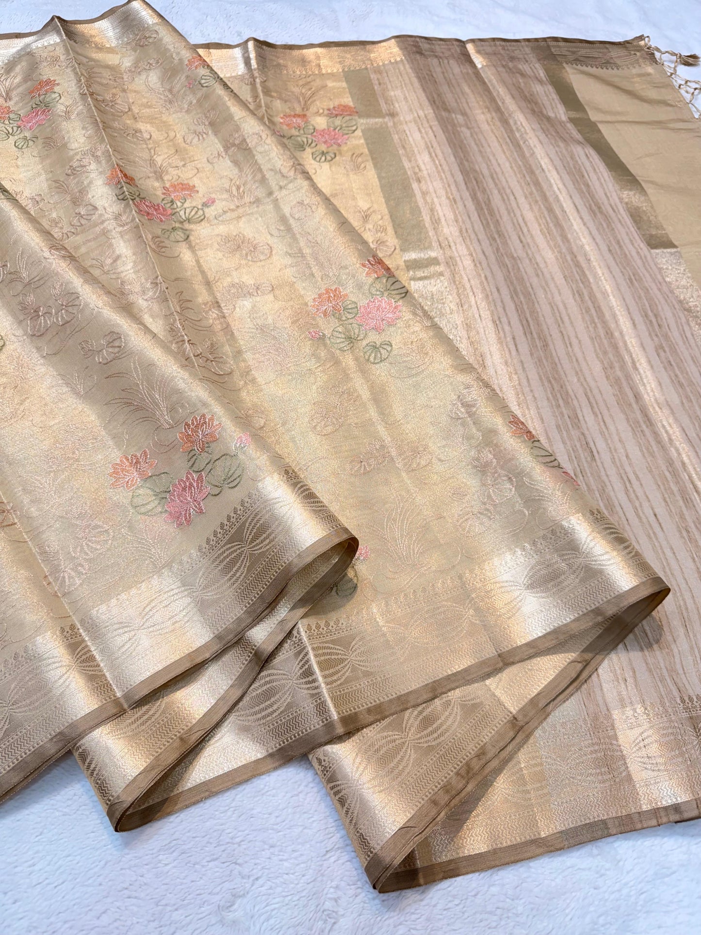 Pista Green Tissue Designer Embroidery Premium Banarasi Saree