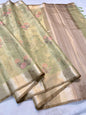 Green Tissue Designer Embroidery Premium Banarasi Saree