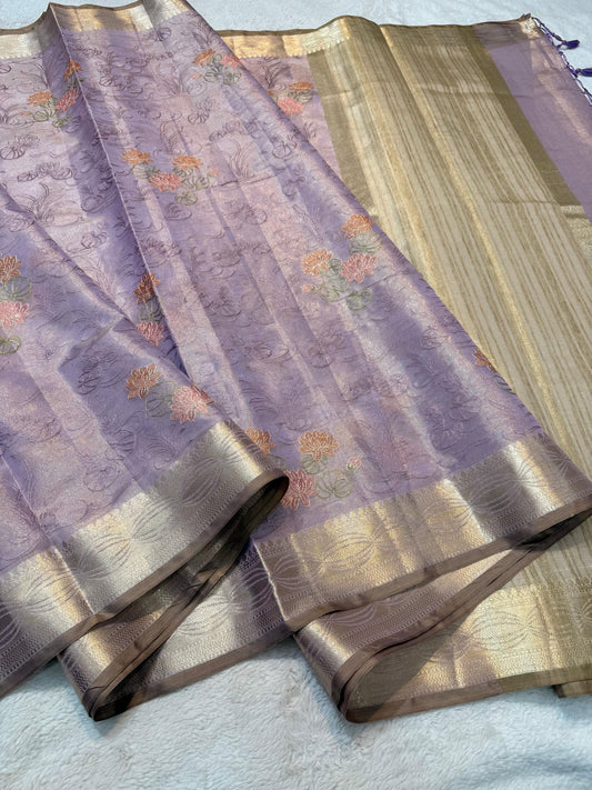 Lovender Tissue Designer Embroidery Premium Banarasi Saree