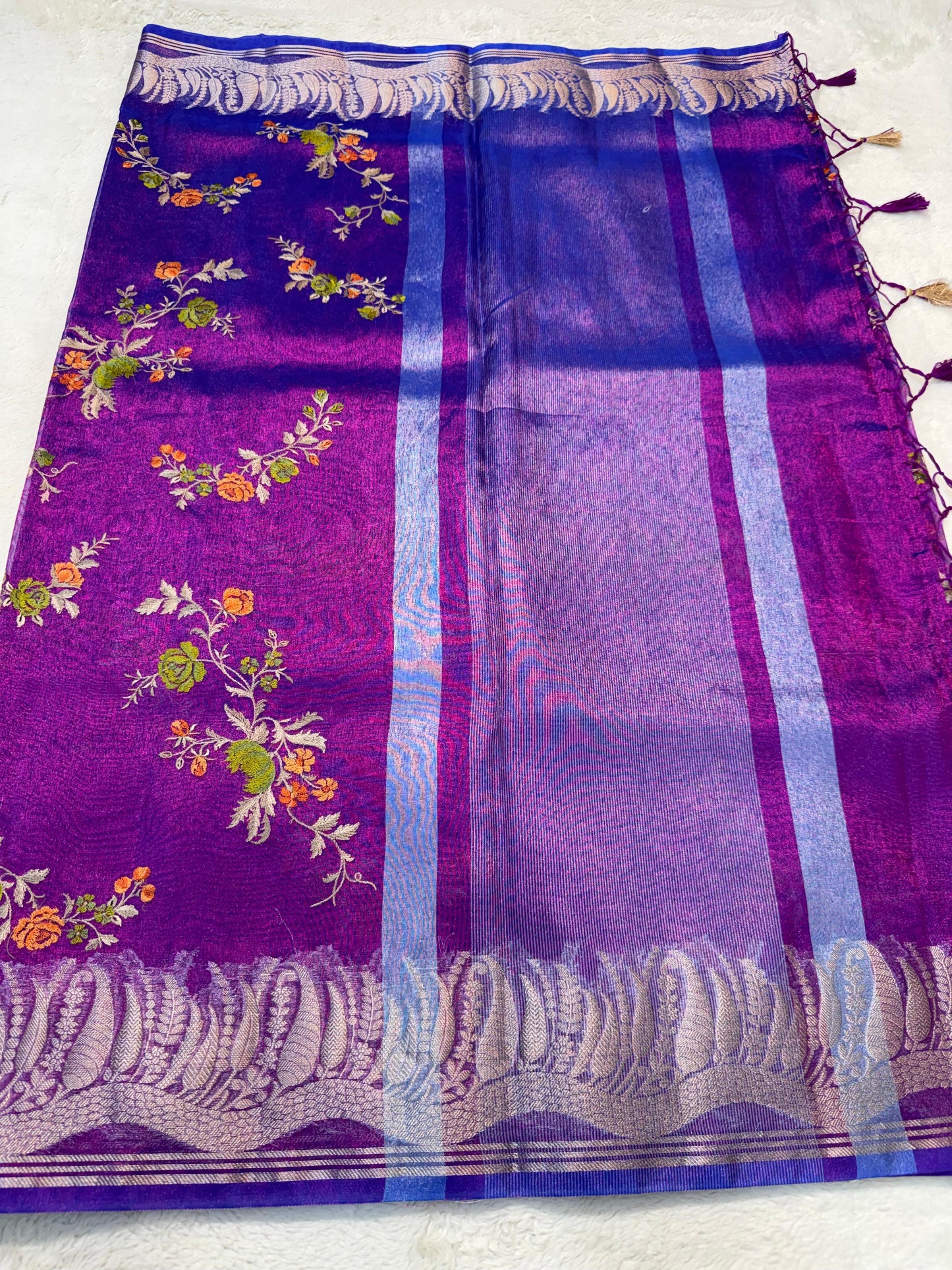 Blue Tissue Designer Embroidery Premium Banarasi Saree