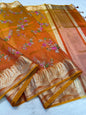 Orange Tissue Designer Embroidery Premium Banarasi Saree