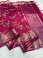 Rani Tissue Designer Embroidery Premium Banarasi Saree