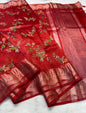 Red Tissue Designer Embroidery Premium Banarasi Saree