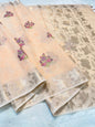 Peach Cotton Kota Designer Embroidery Premium Banarasi Saree