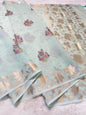 Ocean Green Cotton Kota Designer Embroidery Premium Banarasi Saree