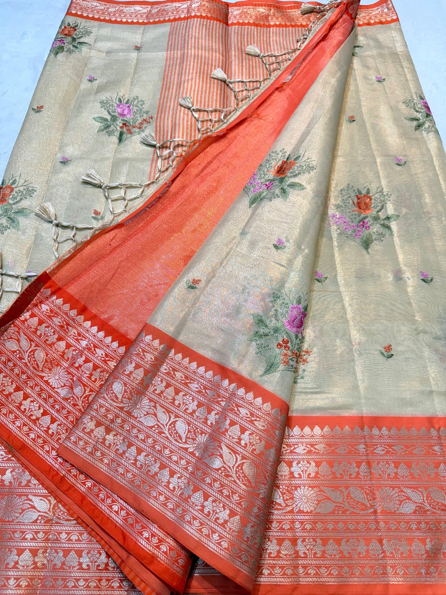 Tissue Designer Embroidery Premium Banarasi Saree