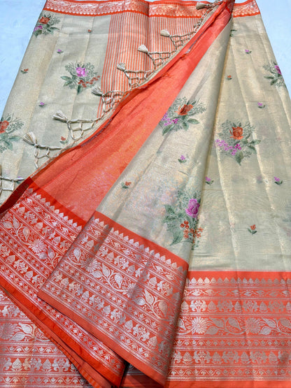 Tissue Designer Embroidery Premium Banarasi Saree