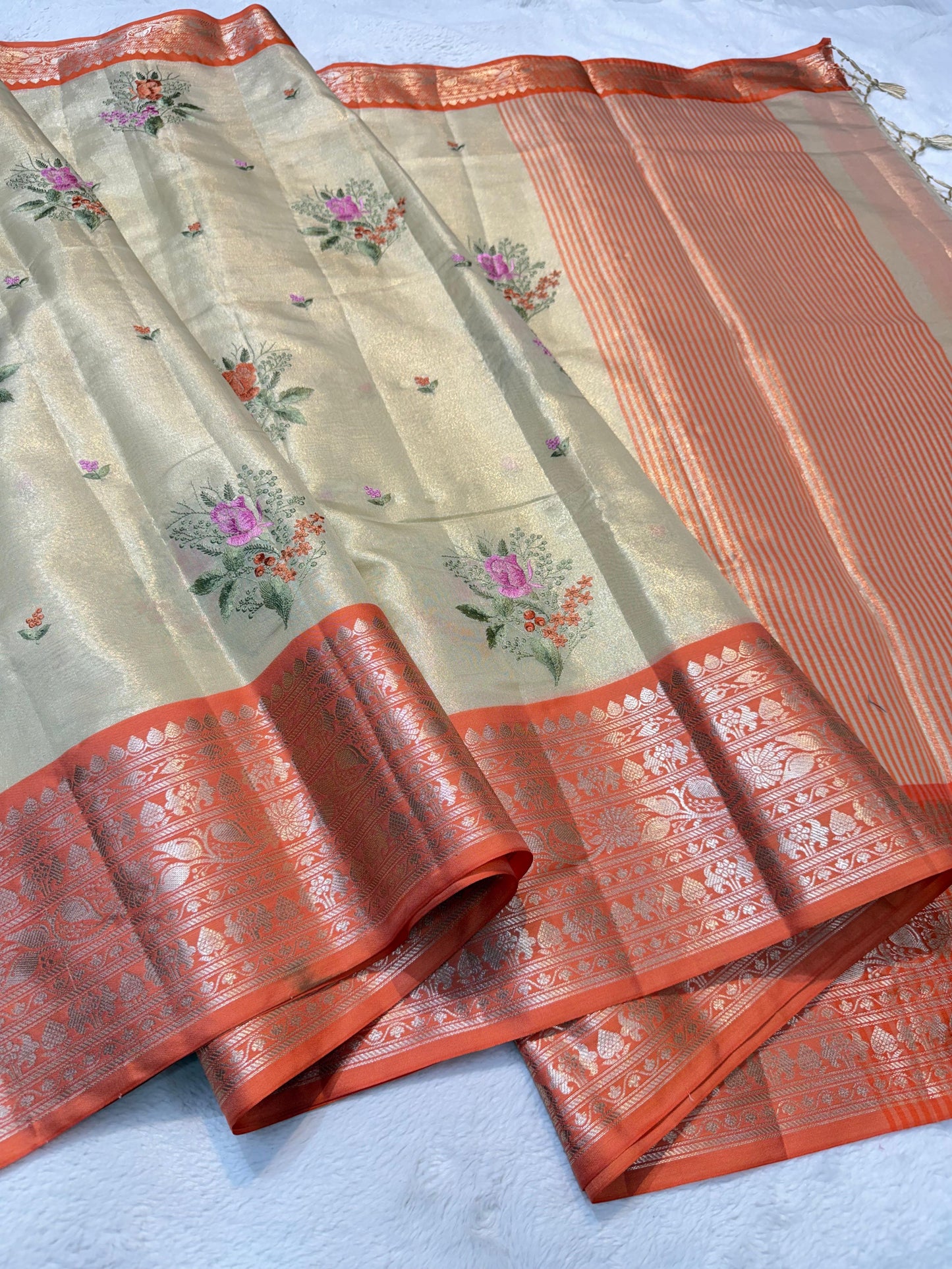 Tissue Designer Embroidery Premium Banarasi Saree