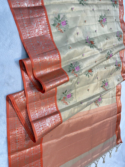 Tissue Designer Embroidery Premium Banarasi Saree