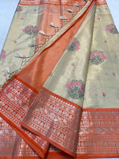 Tissue Designer Embroidery Premium Banarasi Saree