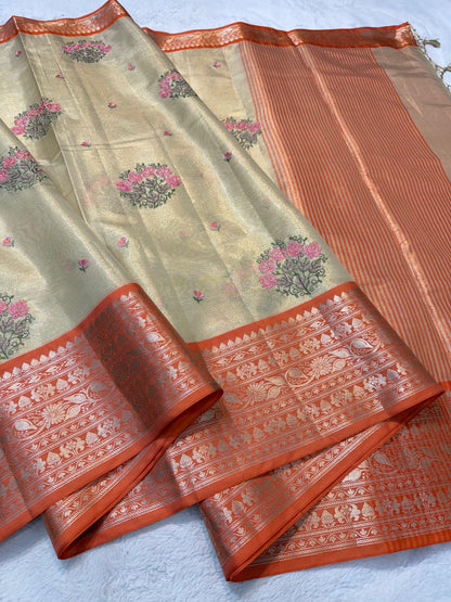 Tissue Designer Embroidery Premium Banarasi Saree