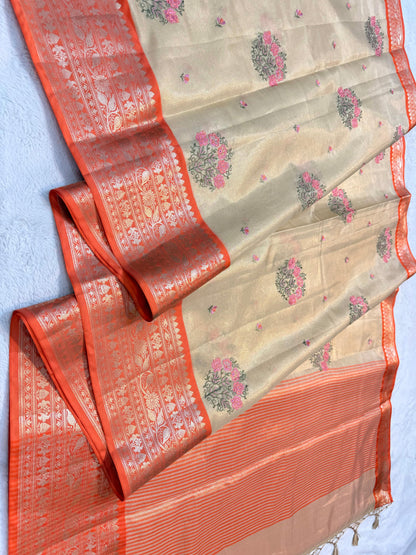 Tissue Designer Embroidery Premium Banarasi Saree
