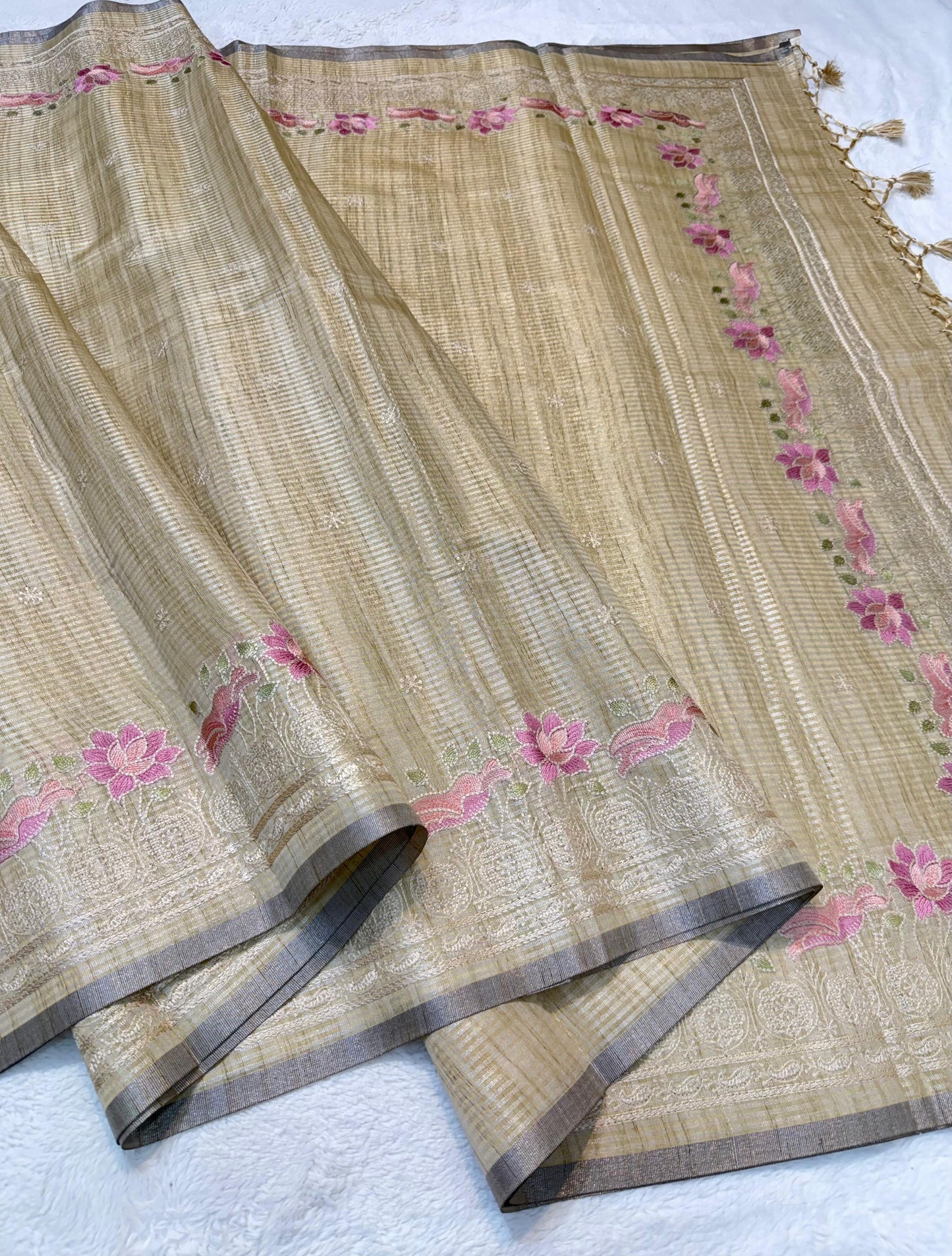 Tissue Silk Designer Embroidery Premium Banarasi Saree