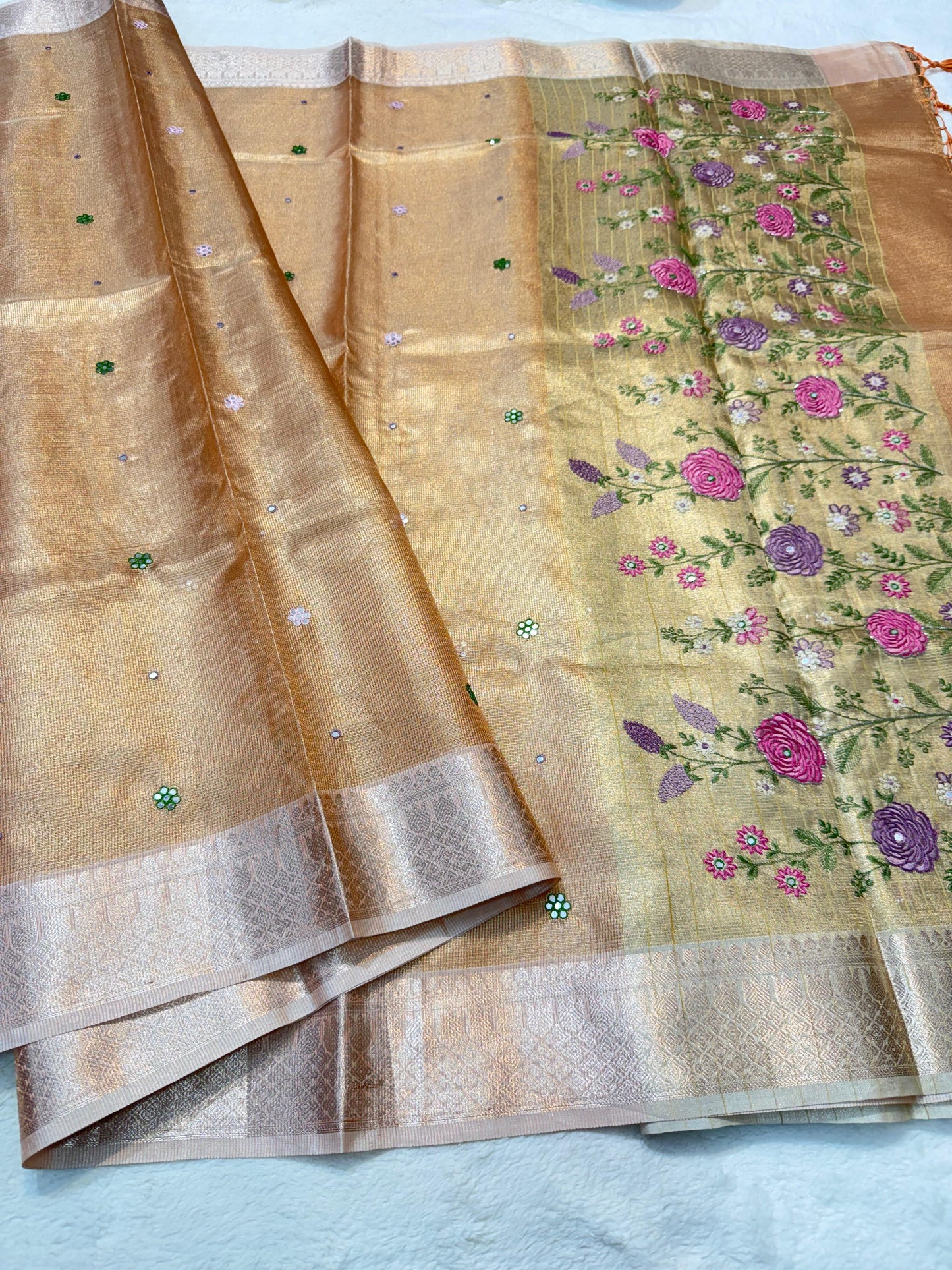 Tissue Kota Embroidery Handwork Banarasi Saree