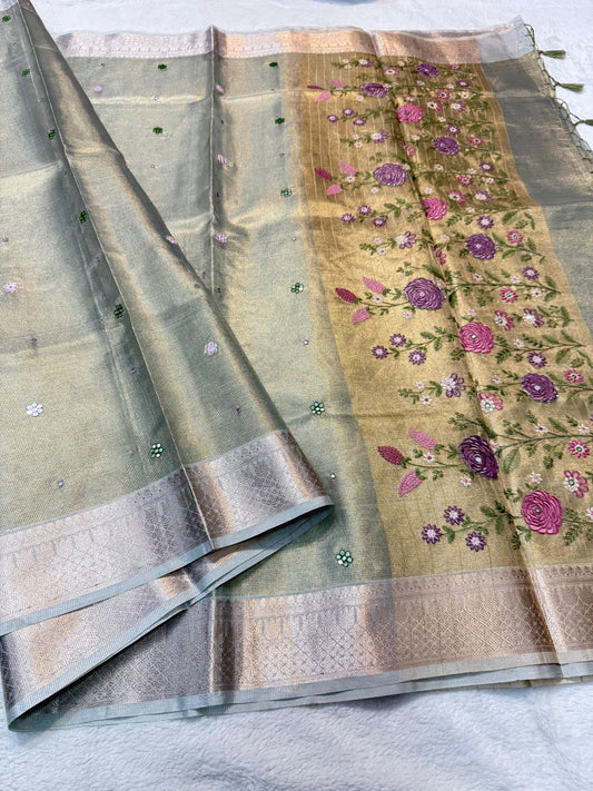 Tissue Kota Embroidery Handwork Banarasi Saree