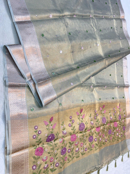 Tissue Kota Embroidery Handwork Banarasi Saree