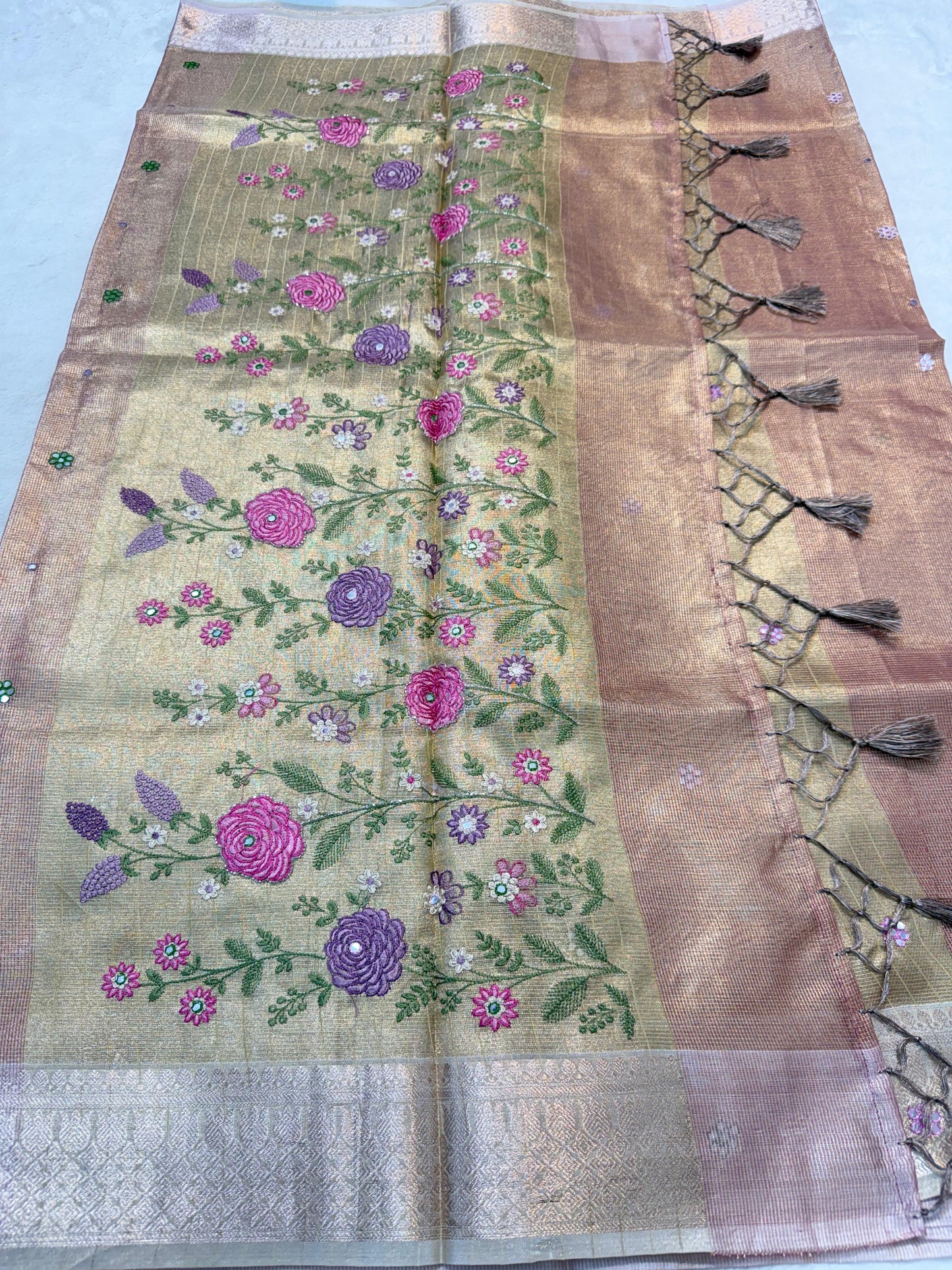 Tissue Kota Embroidery Handwork Banarasi Saree