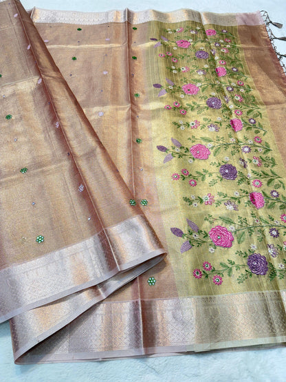 Tissue Kota Embroidery Handwork Banarasi Saree