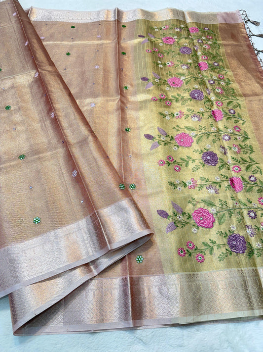 Tissue Kota Embroidery Handwork Banarasi Saree