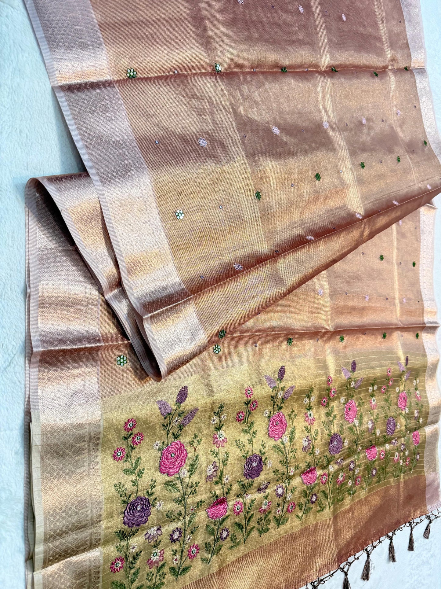 Tissue Kota Embroidery Handwork Banarasi Saree