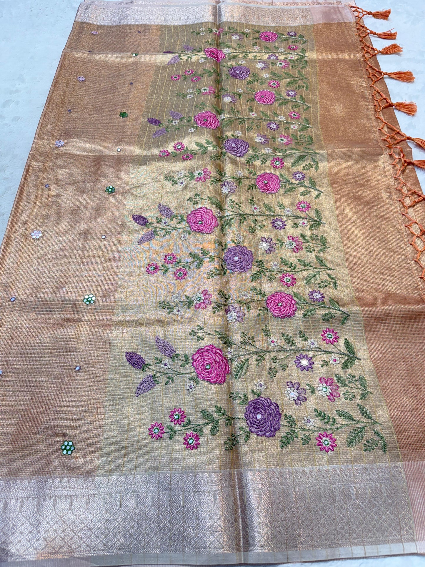Tissue Kota Embroidery Handwork Banarasi Saree