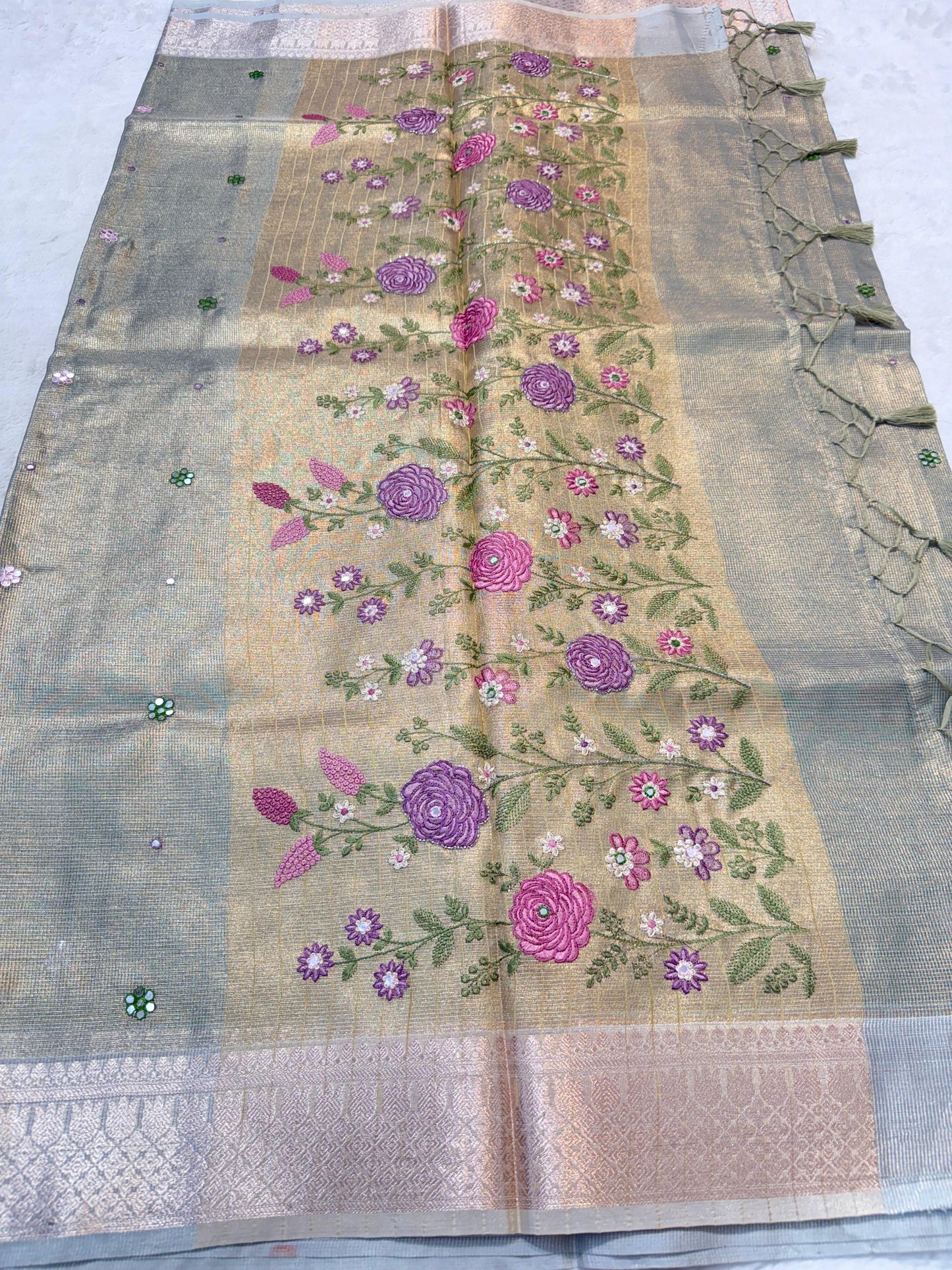 Tissue Kota Embroidery Handwork Banarasi Saree