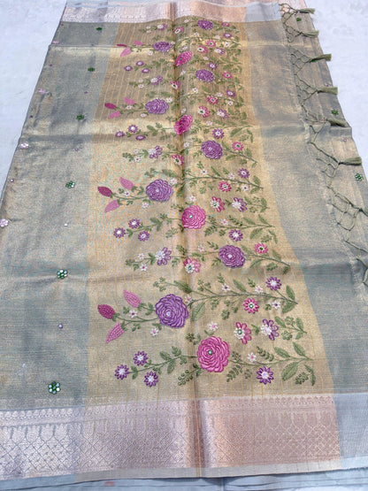 Tissue Kota Embroidery Handwork Banarasi Saree