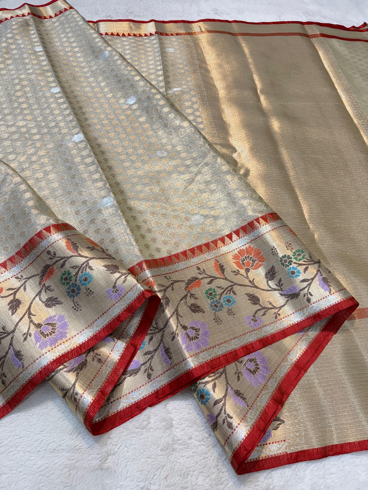 Pista Green Tissue Kota Paithani Border Premium Banarasi Saree
