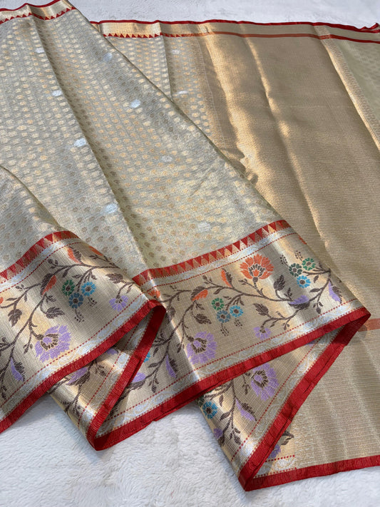 Pista Green Tissue Kota Paithani Border Premium Banarasi Saree
