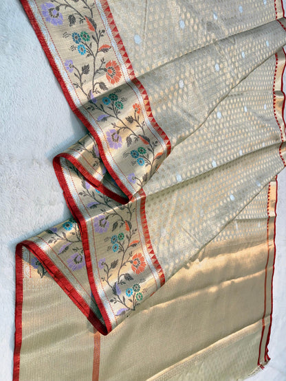 Pista Green Tissue Kota Paithani Border Premium Banarasi Saree