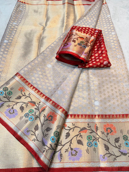 Lovender Tissue Kota Paithani Border Premium Banarasi Saree