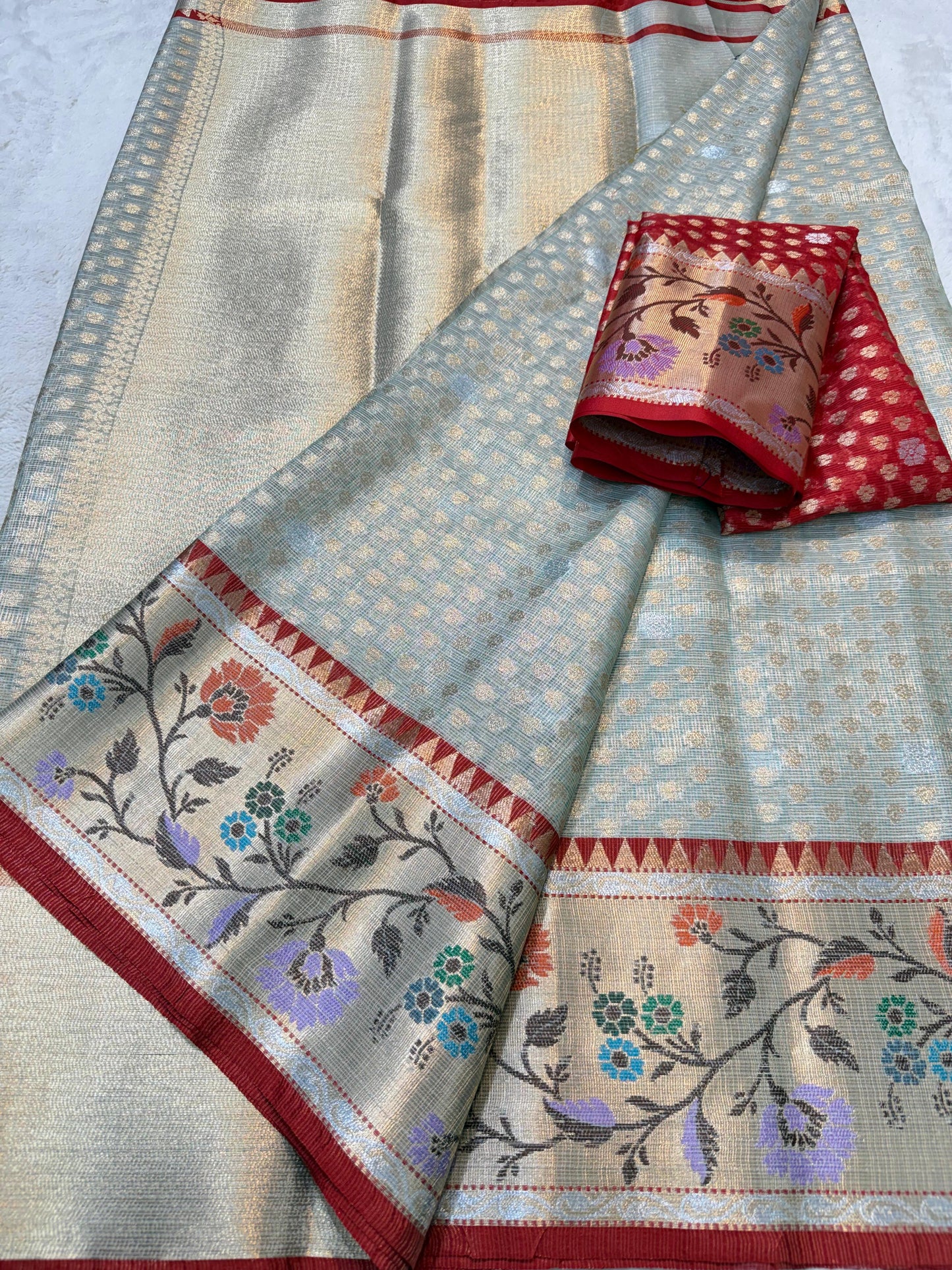 Green Tissue Kota Paithani Border Premium Banarasi Saree