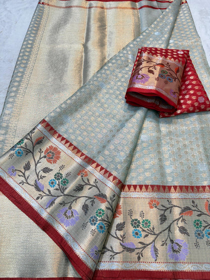 Green Tissue Kota Paithani Border Premium Banarasi Saree