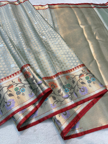 Green Tissue Kota Paithani Border Premium Banarasi Saree
