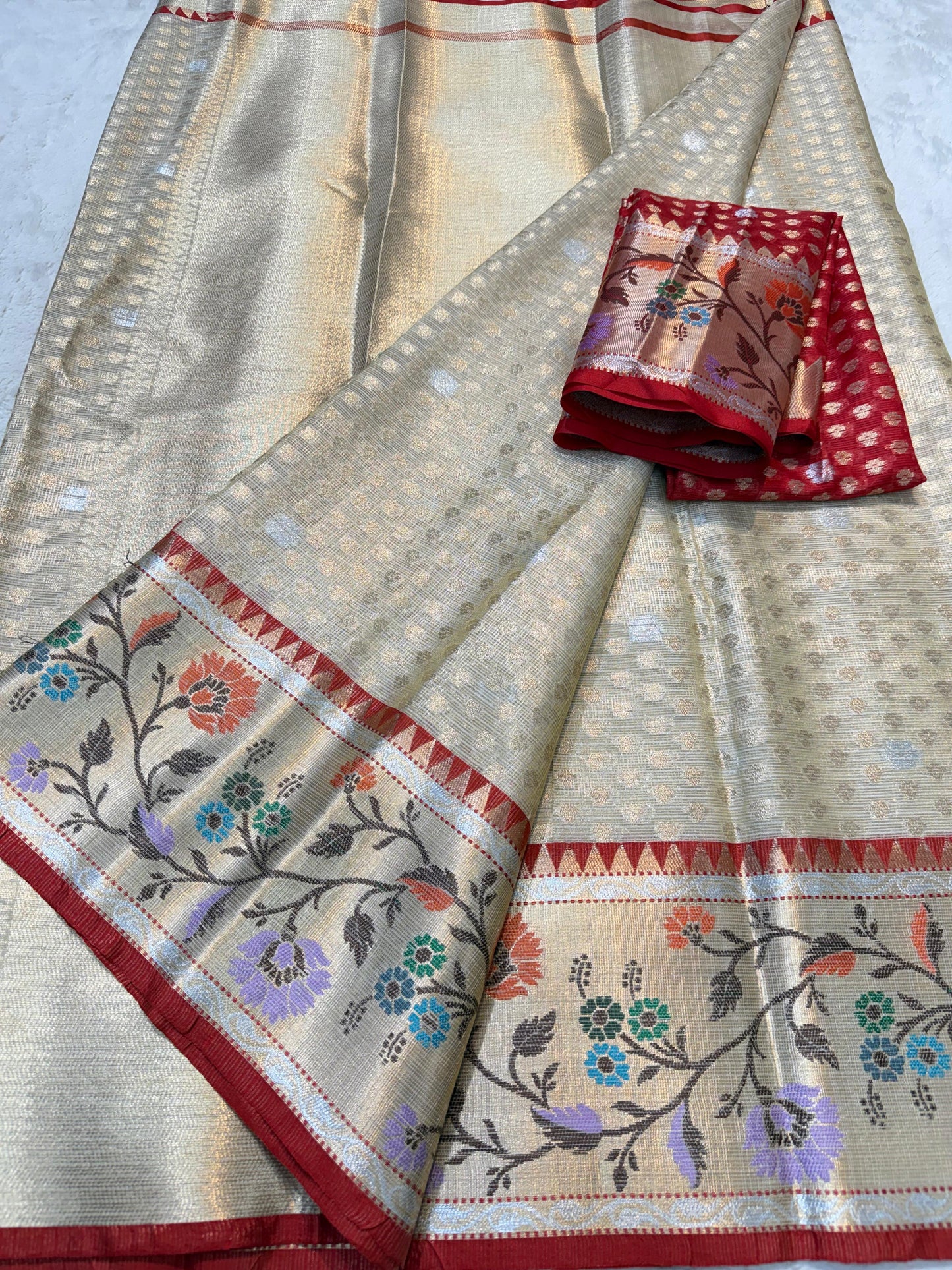 Gold Tissue Kota Paithani Border Premium Banarasi Saree