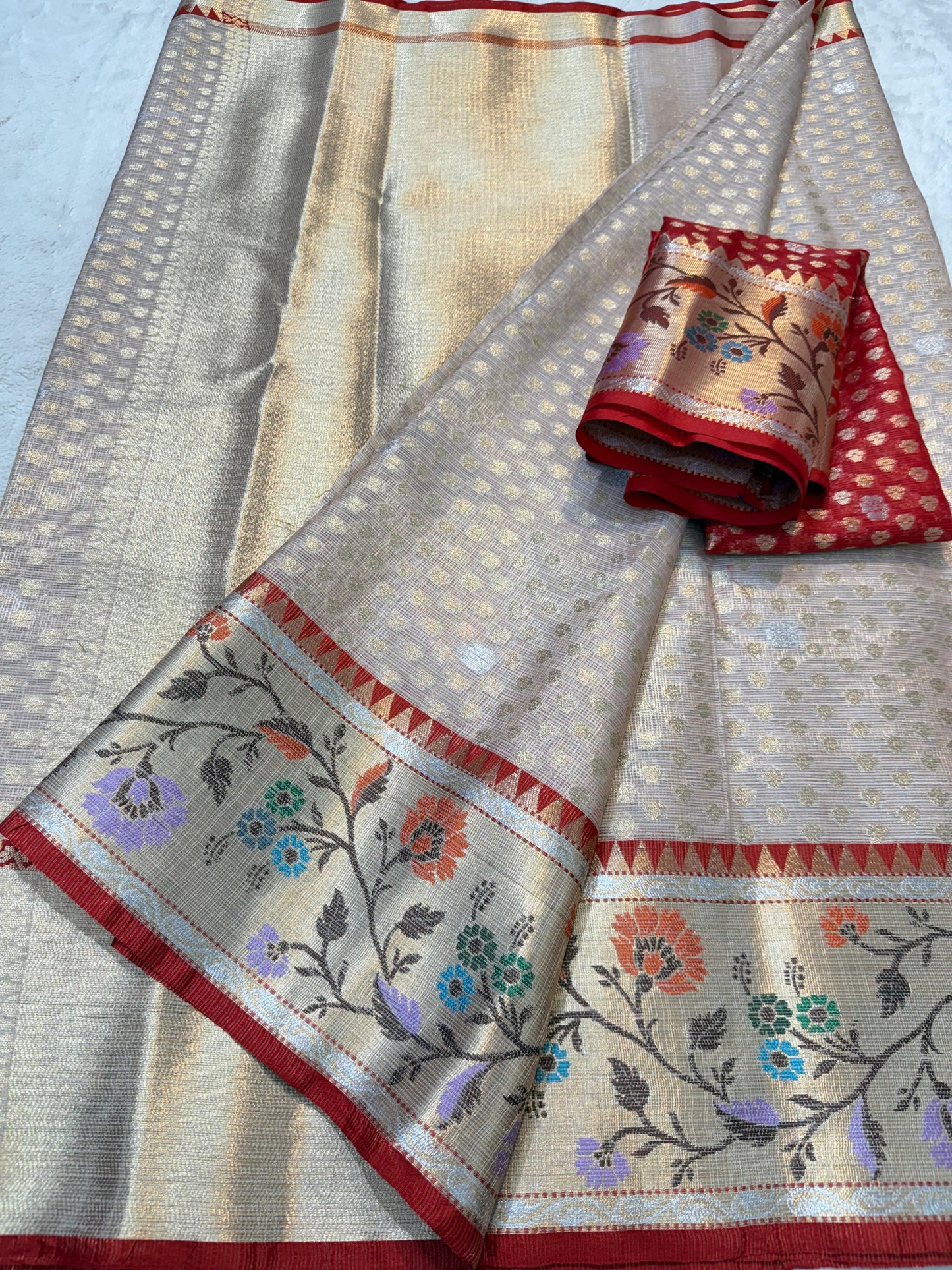 Peach Tissue Kota Paithani Border Premium Banarasi Saree