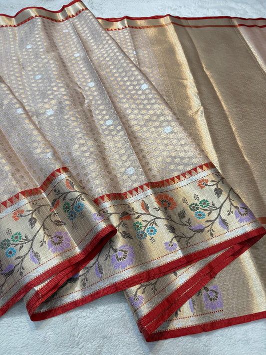 Peach Tissue Kota Paithani Border Premium Banarasi Saree