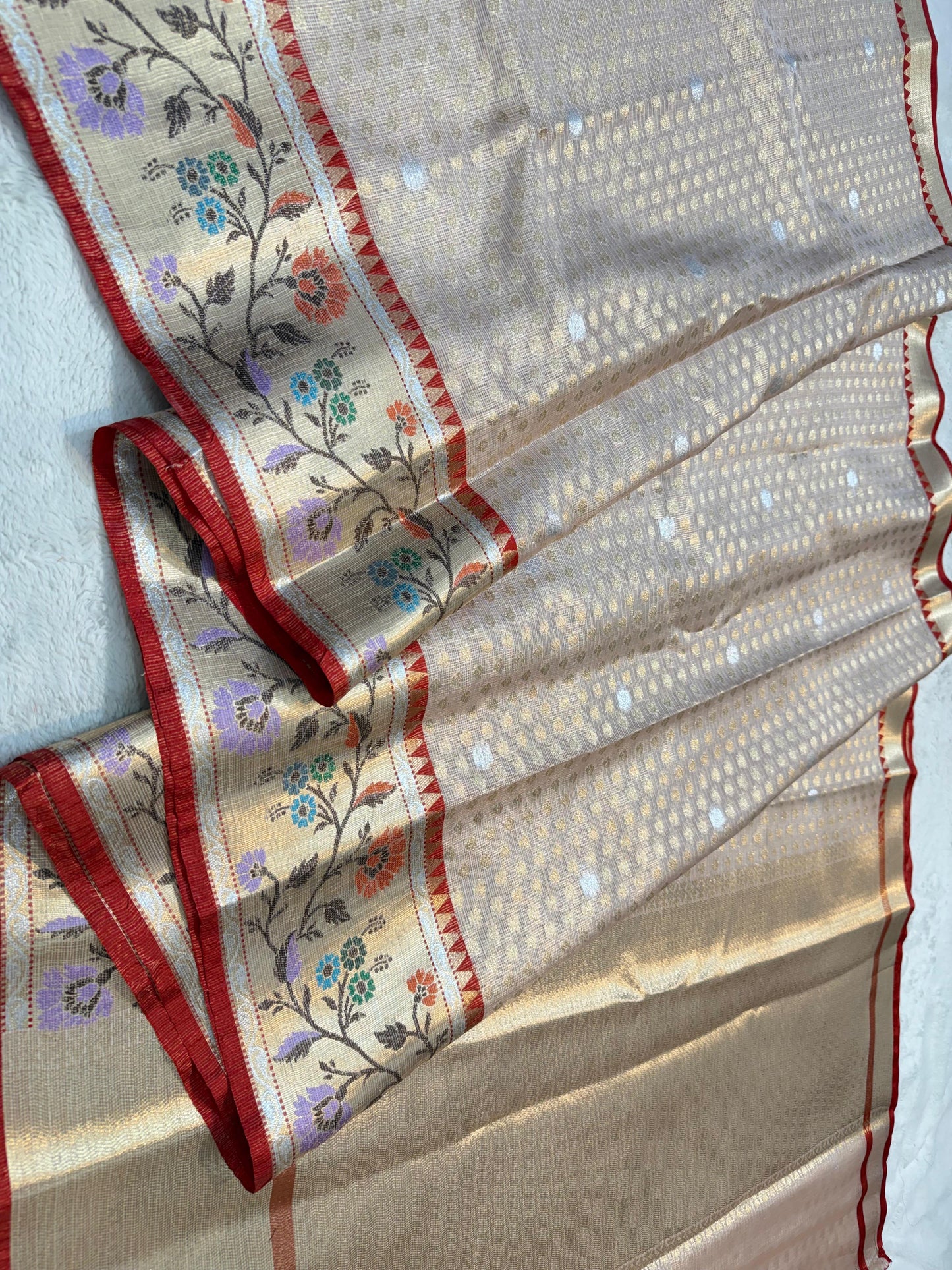 Peach Tissue Kota Paithani Border Premium Banarasi Saree
