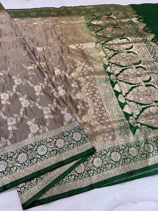 Nude Pink Satan Katan Handwork Premium Banarasi Silk Saree