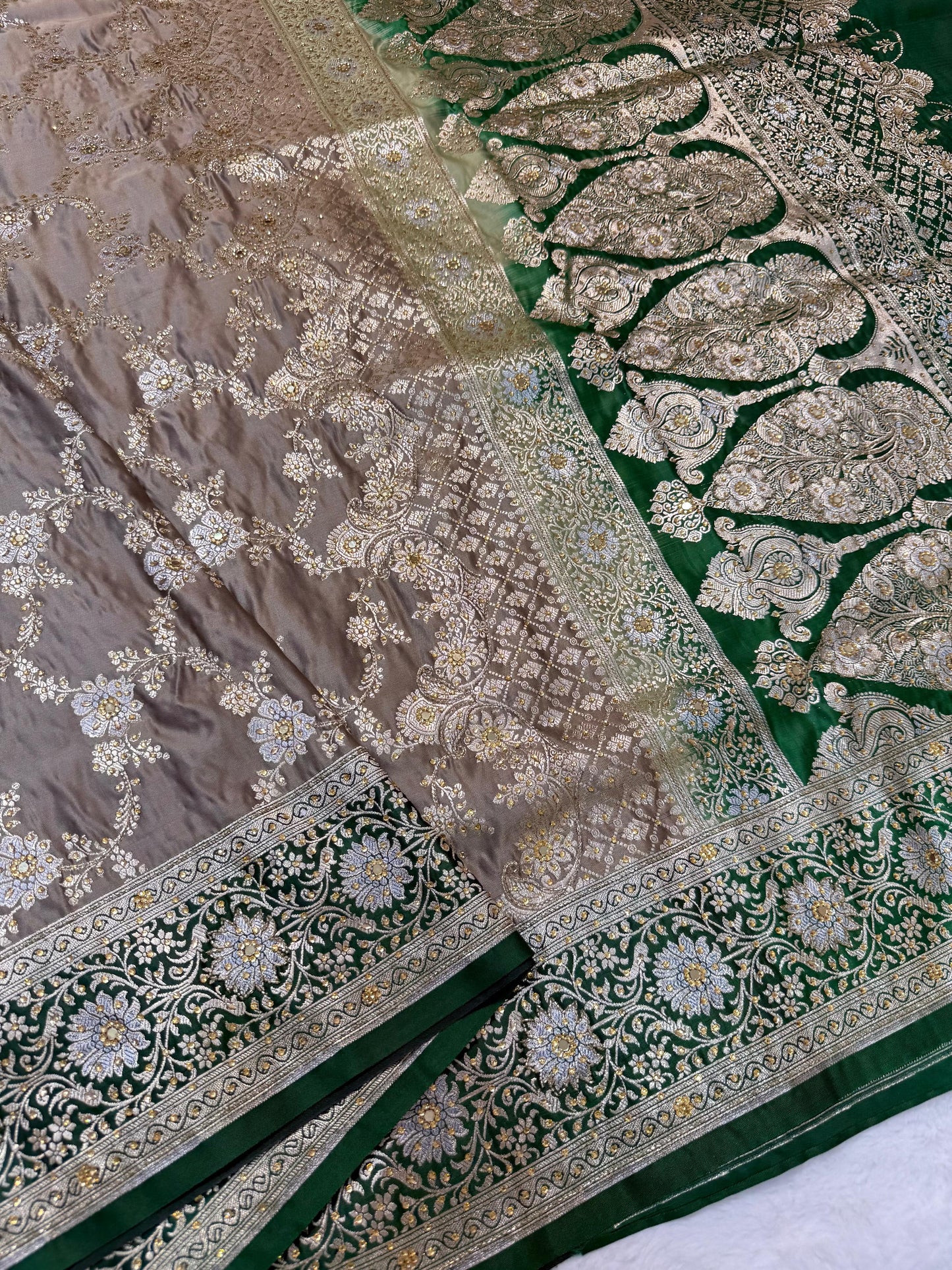 Nude Pink Satan Katan Handwork Premium Banarasi Silk Saree