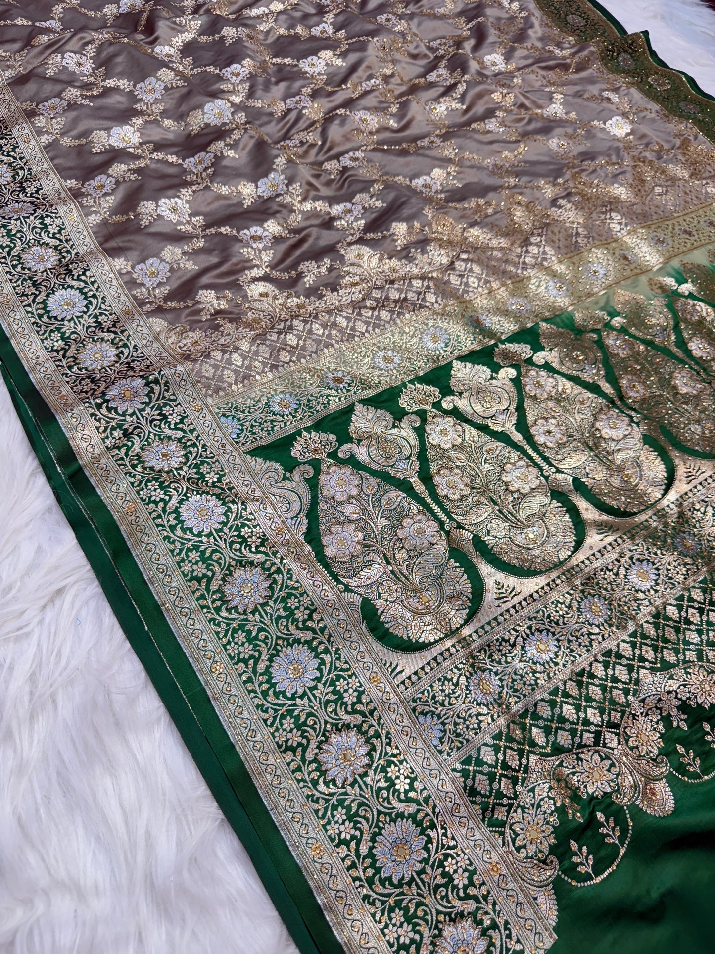 Nude Pink Satan Katan Handwork Premium Banarasi Silk Saree
