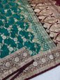 Teal Green Satan Katan Handwork Premium Banarasi Silk Saree