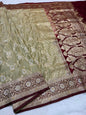 Beige Satan Katan Handwork Premium Banarasi Silk Saree