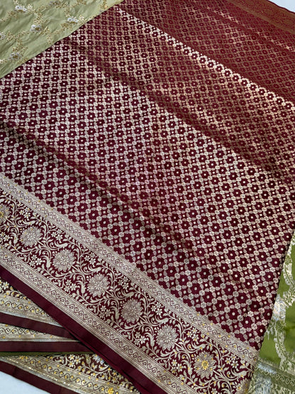 Beige Satan Katan Handwork Premium Banarasi Silk Saree
