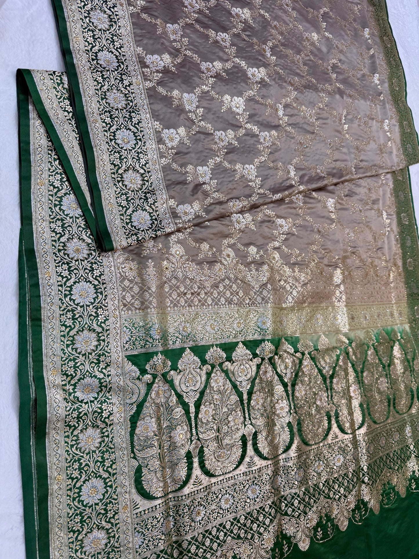 Nude Pink Satan Katan Handwork Premium Banarasi Silk Saree