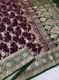 Wine Satan Katan Handwork Premium Banarasi Silk Saree