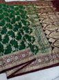 Green Satan Katan Handwork Premium Banarasi Silk Saree