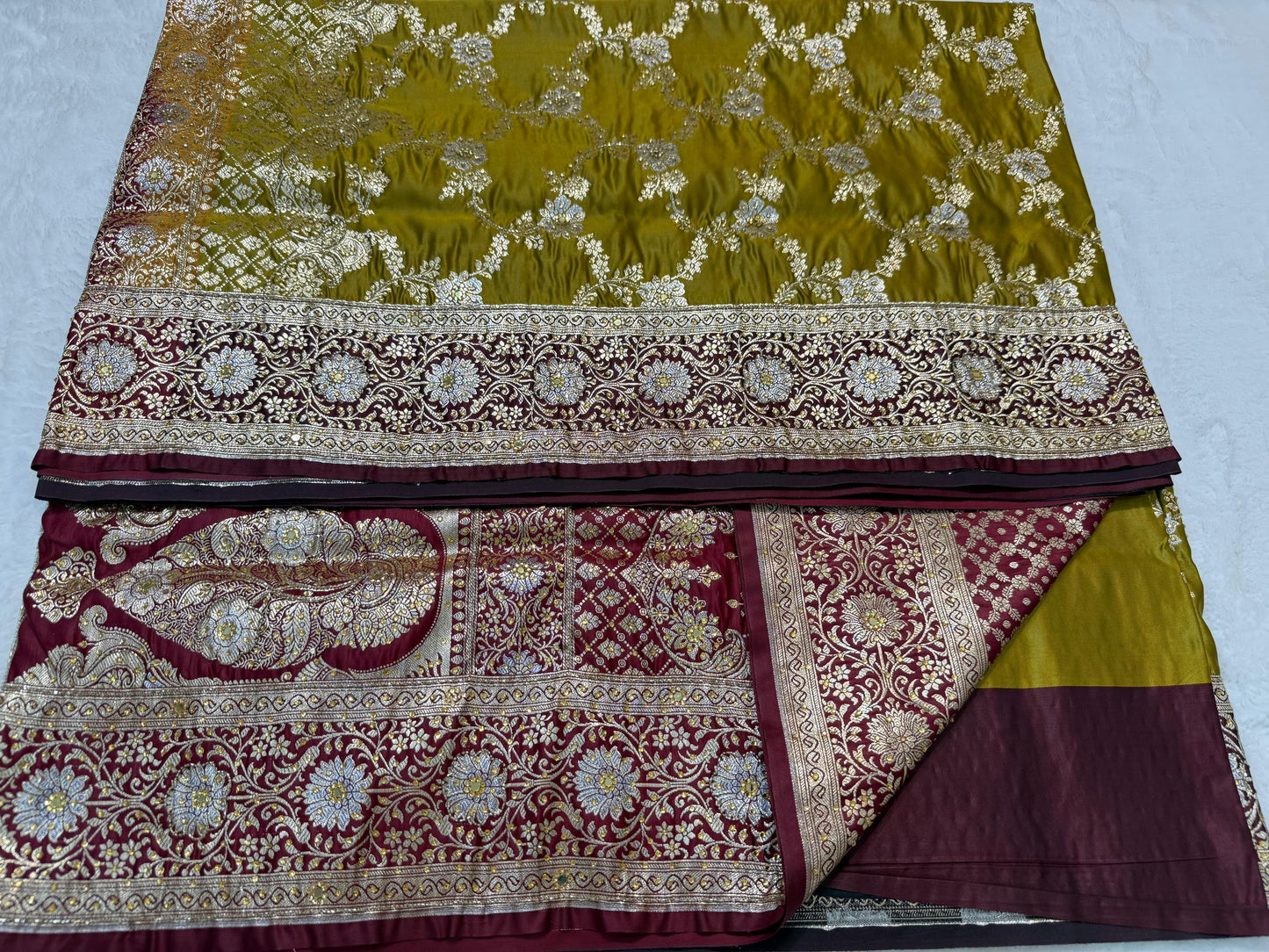 Gold Satan Katan Handwork Premium Banarasi Silk Saree