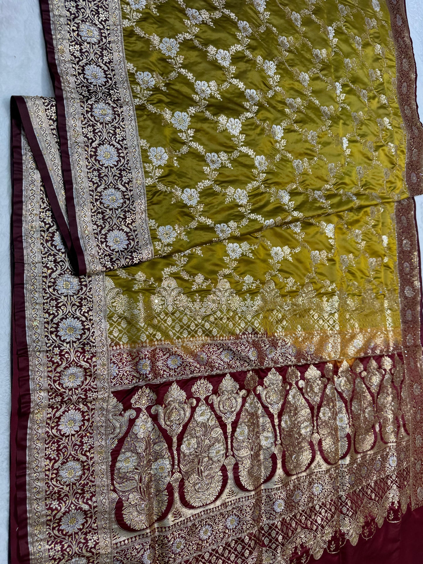 Gold Satan Katan Handwork Premium Banarasi Silk Saree